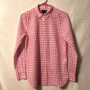 J.Crew size 4 pink and white checkered button down long sleeve shirt.